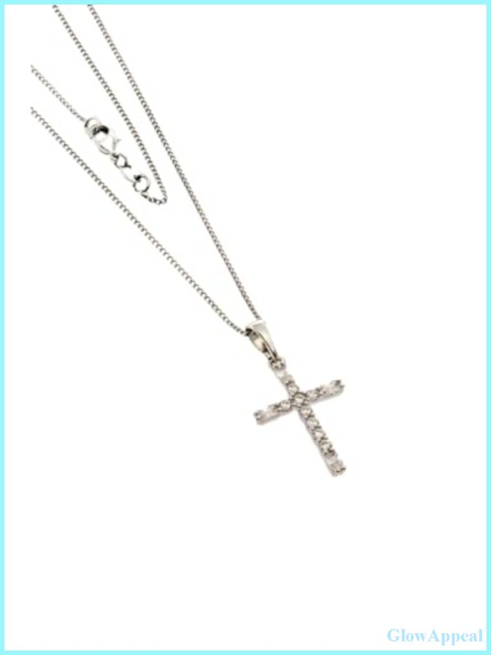 Sparkling Simulated Zircon Pendant Cross Necklace with Rhodium Plating, Lobster